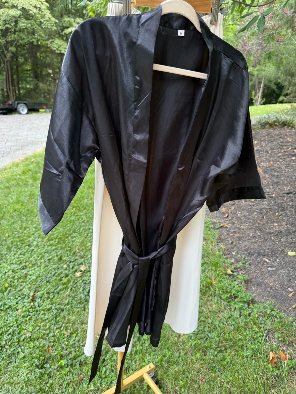 Black Satin Kimono-Style Robe - Women Jackets & Coats